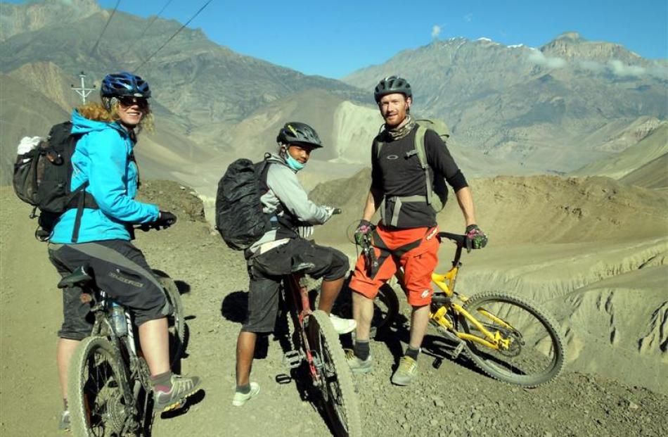 Amy Freedman-Davies, Raj Kumar and Jarrah Healy, in Nepal last year. Photo supplied.