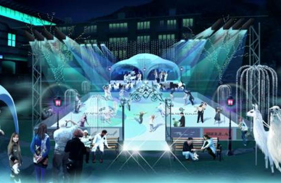 An artist impression of what the proposed temporary ice skating rink in the Queenstown CBD will...