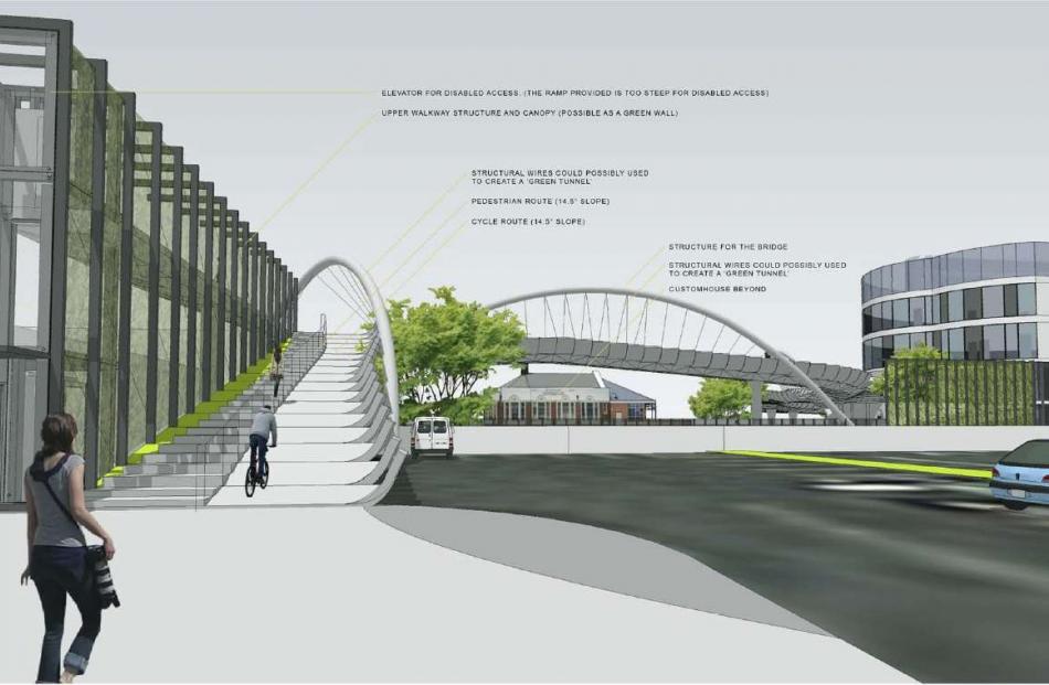 An artist's impression shows what the proposed pedestrian and cyclist bridge would look like when...