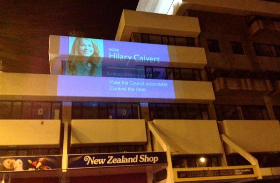 An image of Dunedin mayoral candidate Hilary Calvert appears on the side of the Dunedin City...