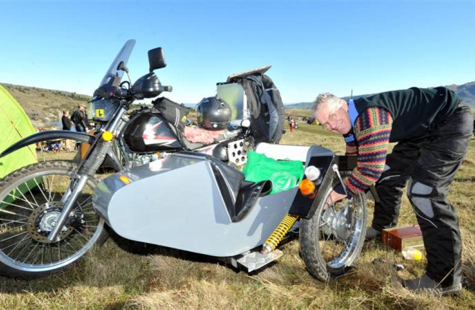 Andrew Cudworth, from Greymouth, attending his 34th Brass Monkey Rally, makes a few running...