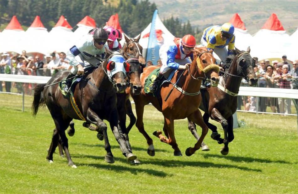 Apprentice Ashley Frye urges  Gallant Babe (second from right)  on  to win at Cromwell yesterday....