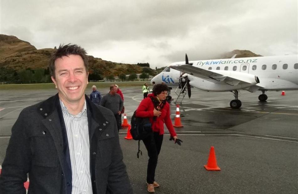 ASB Bank's Jon-Paul Jordan, of Dunedin, the first passenger to emerge from the Kiwi Regional...