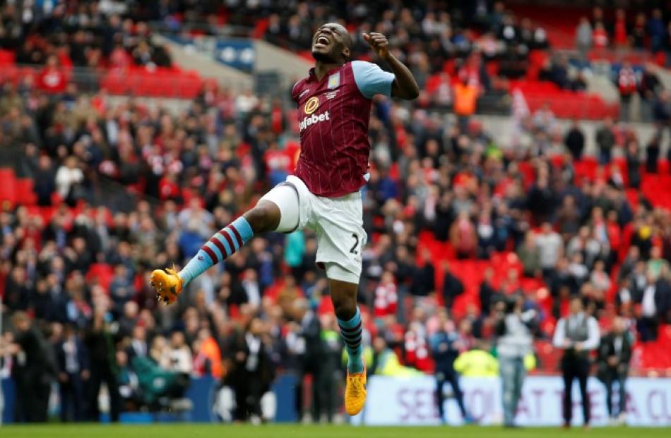 Aston Villa's Christian Benteke celebrates his side's win over Liverpool. Action Images via...