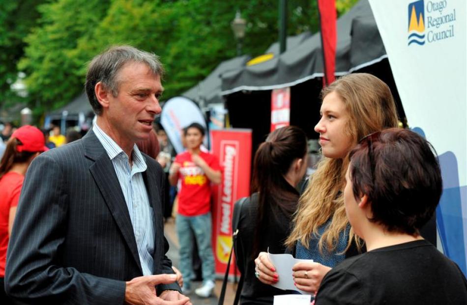 At the launch of a discount student bus fare trial at tent city yesterday are (from left)  Otago...