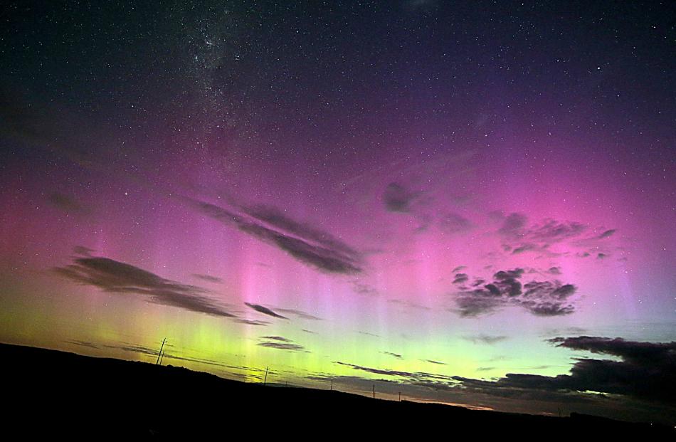 Aurora Australis lights, seen from East Taieri on Wednesday night. Photo by Dr Ian Griffin