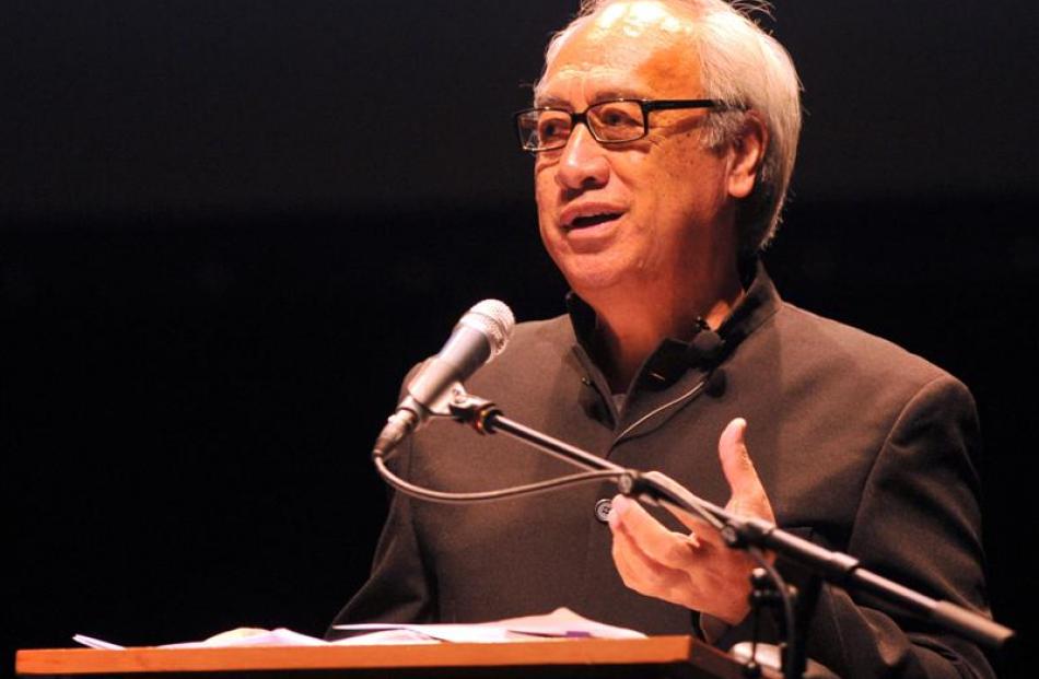 Author Witi Ihimaera  speaks at the Dunedin Writers and Readers Festival launch last night. Photo...