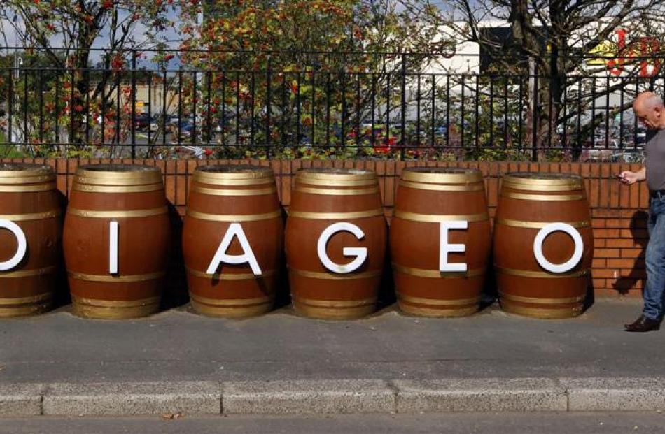 Barrels outside the Diageo Shieldhall facility near Glasgow, Scotland.  The company is among...