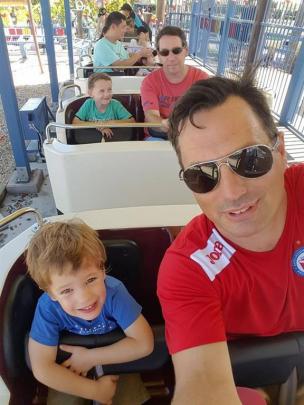 Baxter and Winston on the roller coaster at Seaworld. PHOTOS: SUPPLIED