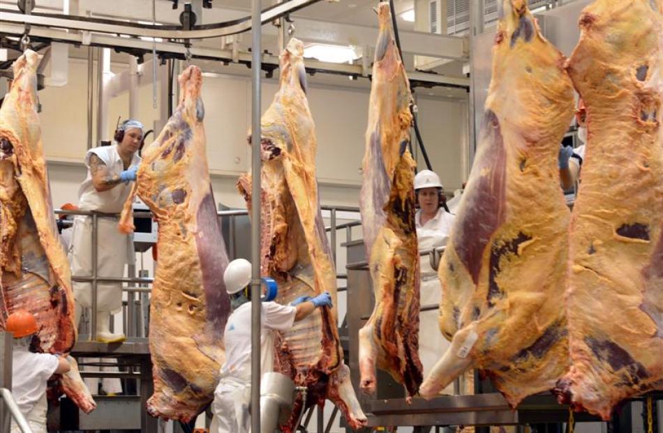 Beef carcasses at Silver Fern Farms' Finegand plant.
