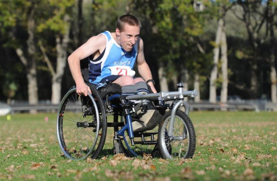 Ben Richardson (Kings) wins the AWD wheelchair event during the Otago secondary schools Logan...