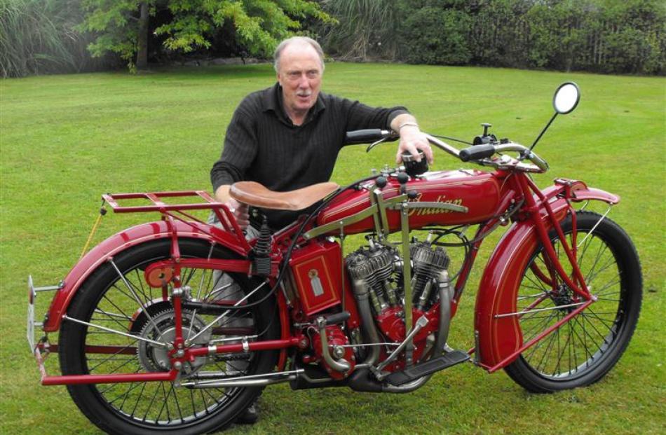 Bill Veitch, of Mosgiel, with his 1920 Indian Powerplus motorcycle before the 21st rally of the...