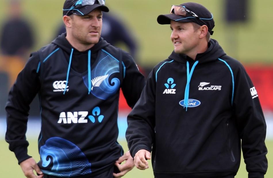Black Caps captain Brendon McCullum and coach Mike Hesson. Photo by Getty.