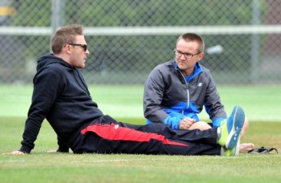 Black Caps coach Mike Hesson and Brendon McCullum at Brooklands Park. Photo by ODT.