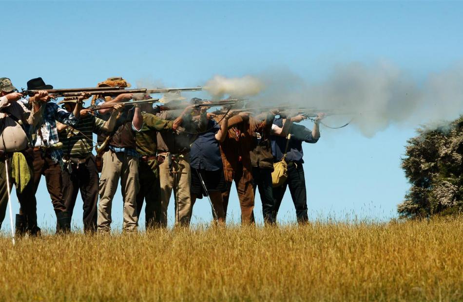 Black powder enthusiasts (from left) Brian Kelly, of Greymouth, Grant Wilkins, of Kaiapoi, Neil...
