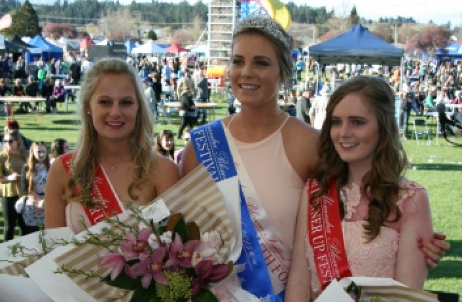 Blossom Festival Queen Ella Galletly  and  second runner-up Charlotte Portegys (left), both of...