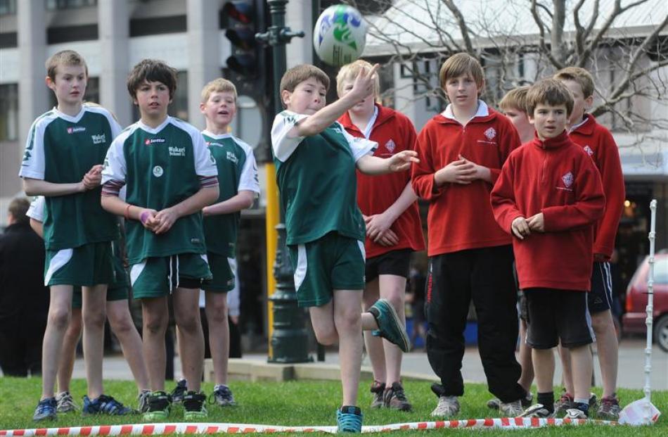 Boyd McPherson (10), of Wakari School, shows his skills during the 2011 Rugby World Cup Spin it...