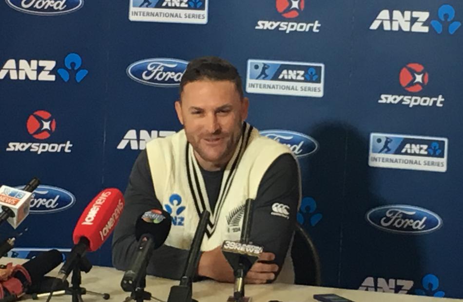 Brendon McCullum speaks to media at a press conference in Dunedin. Photo by Craig Baxter