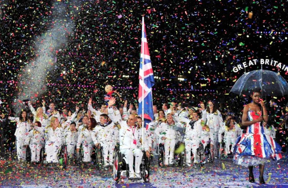 British athletes take part in the opening ceremony of the London 2012 Paralympic Games in the...