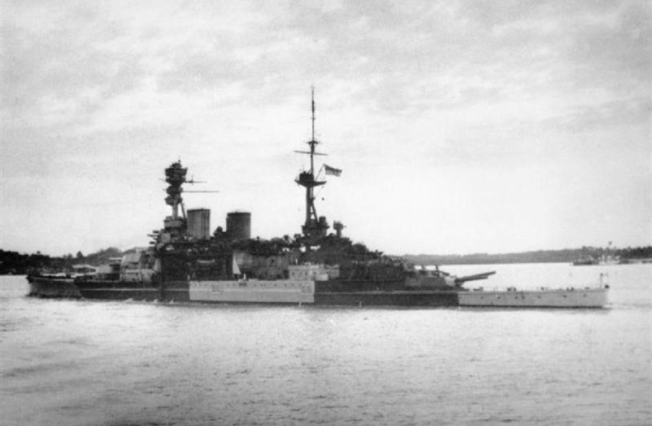 British battlecruiser HMS Repulse sails from Singapore on December 8, 1941, on its last operation...