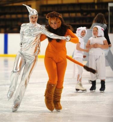 Brylie Meng and Megan Kliegl (both 18), of Dunedin, rehearse for Oz on Ice at the Dunedin Ice...