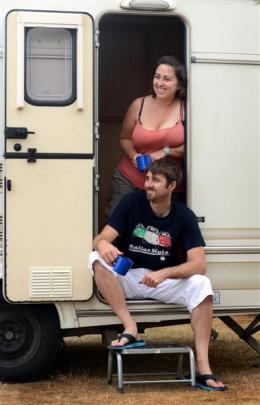 Campers Jennine and Chris White, of Christchurch, at the Dunedin Holiday Park on Saturday.