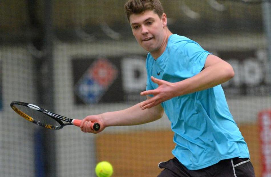 Carlos Reid plays in the Otago Tennis Open final.