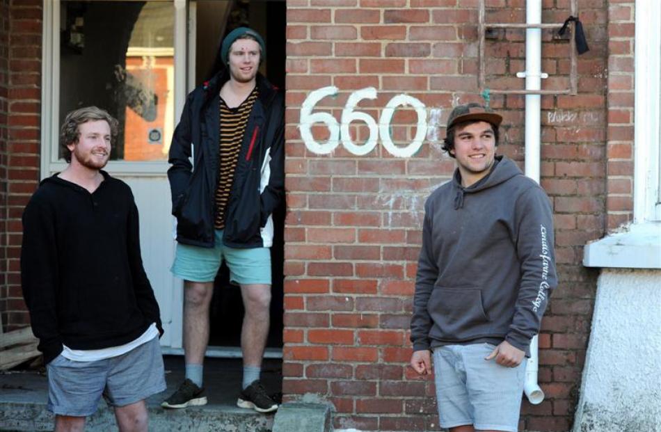 Castle St residents (from left) Aidan Waterhouse, Josh Stewart and Hamish Boult say couch-burners...