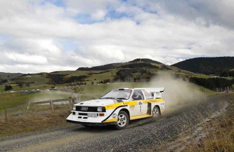 Driver Andrew Hawkeswood and Co-driver Simon Johnstone of Alexandra in their Audi Quattro on...