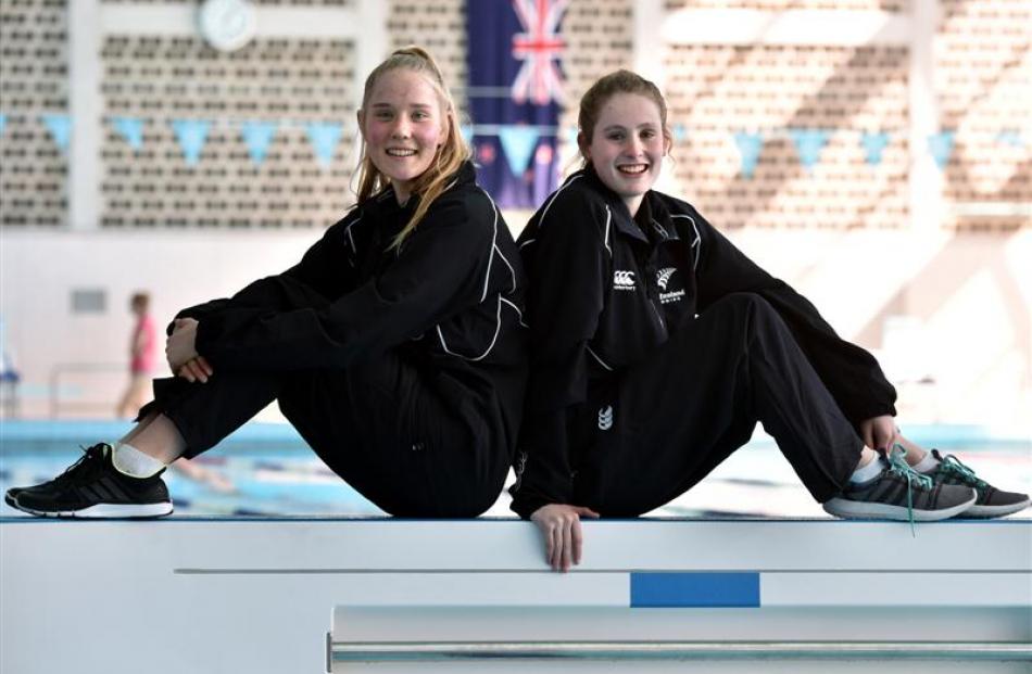 Cecilia Crooks (left) and Caitlin Deans at Moana Pool yesterday. Photo by Gregor Richardson.