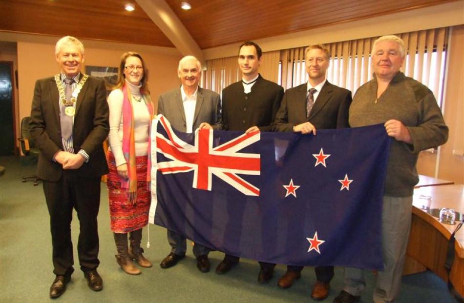 Central Otago Mayor Tony Lepper (left) with new New Zealanders (from left) Nicky Brookes, of...