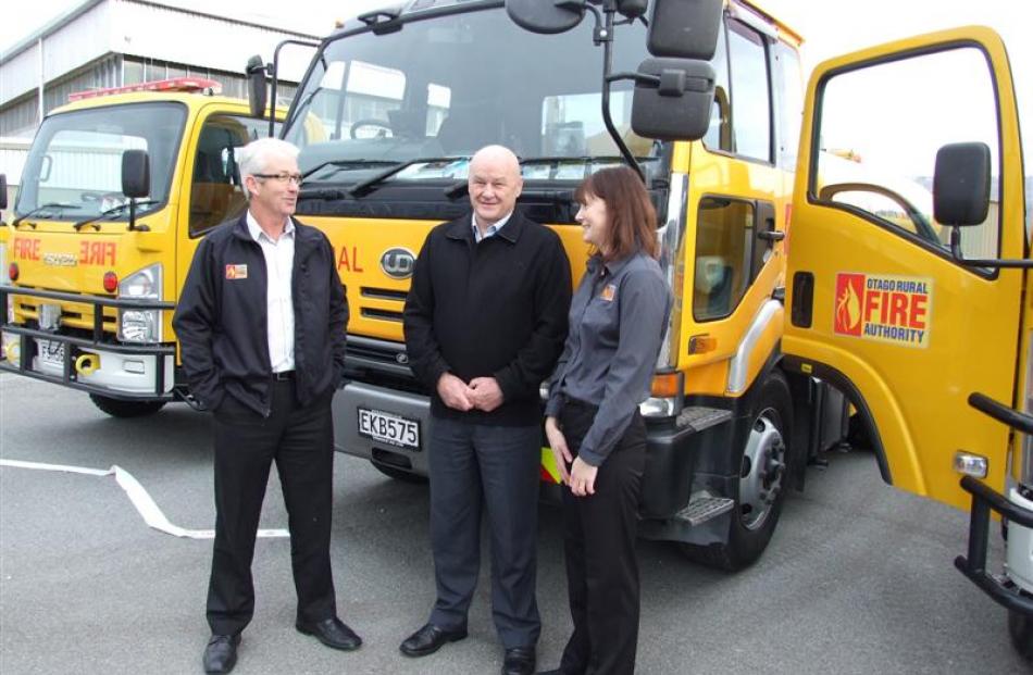 Chatting after the Otago Rural Fire Authority was launched  yesterday  are (from left) board...