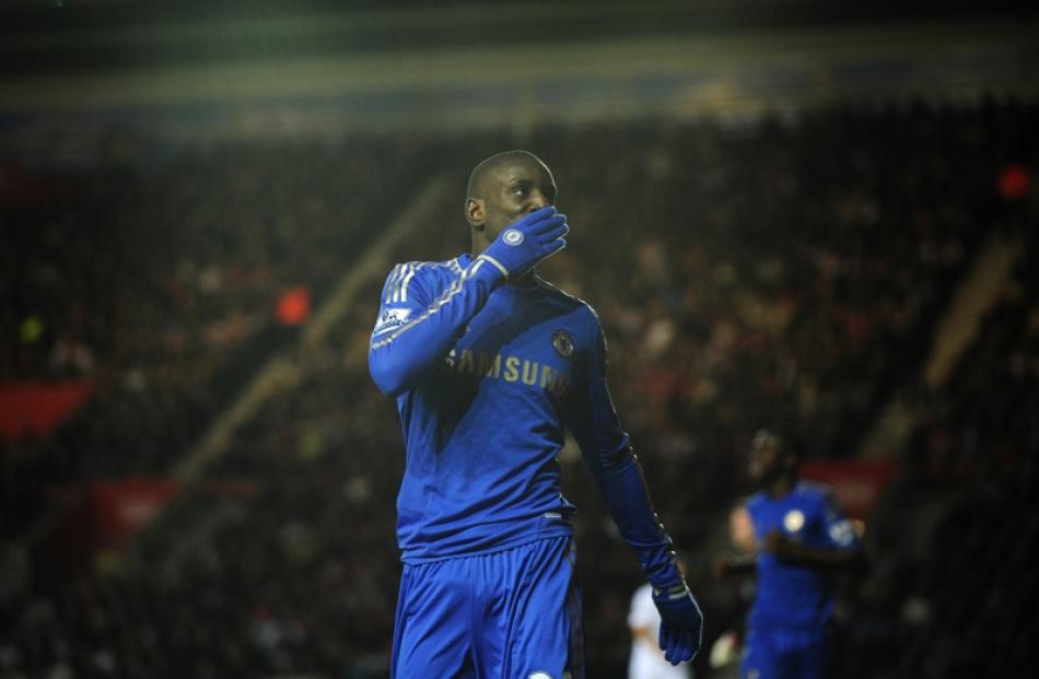 Chelsea's Demba Ba celebrates after scoring a goal during their FA Cup soccer match against...