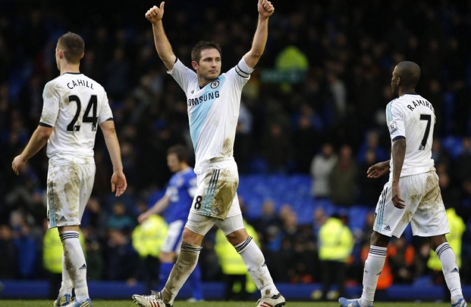 Chelsea's Frank Lampard (centre) reacts after their English Premier League soccer match against...