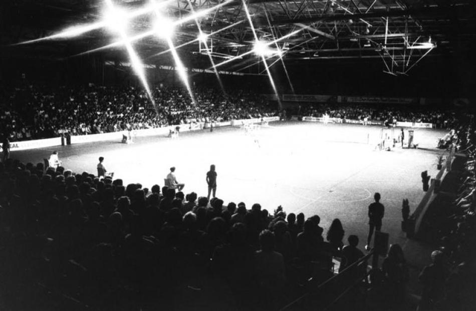 Chris Lewis plays Bjorn Borg at the Dunedin Stadium in 1983. Photos by Otago Daily Times.