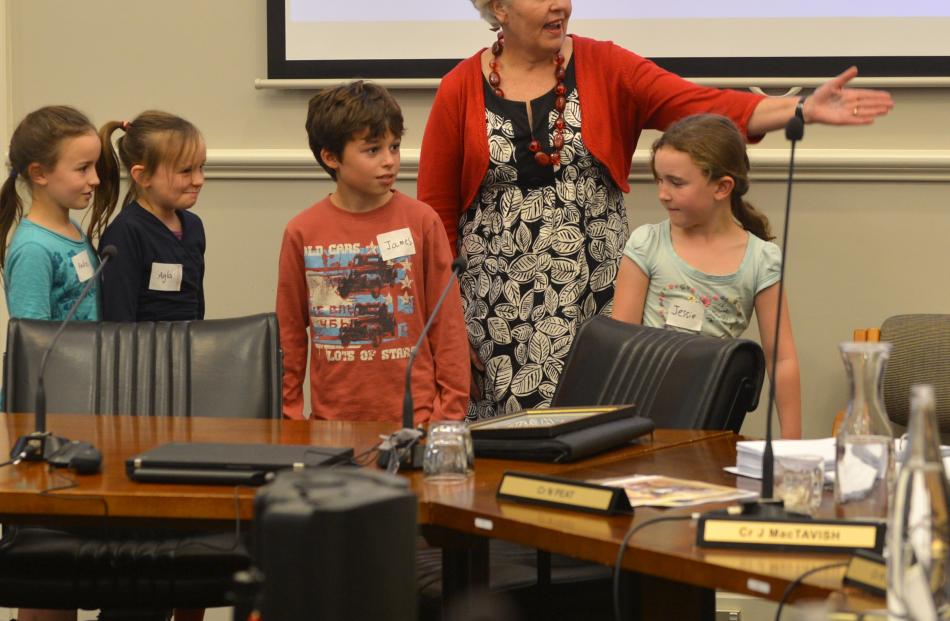 Christine Garey and children from Broad Bay School make their arguments in favour of a new cycle...