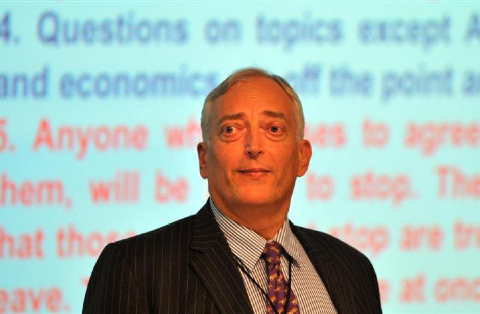 Climate change sceptic Lord Christopher Monckton gives a talk at a University of Otago lecture...
