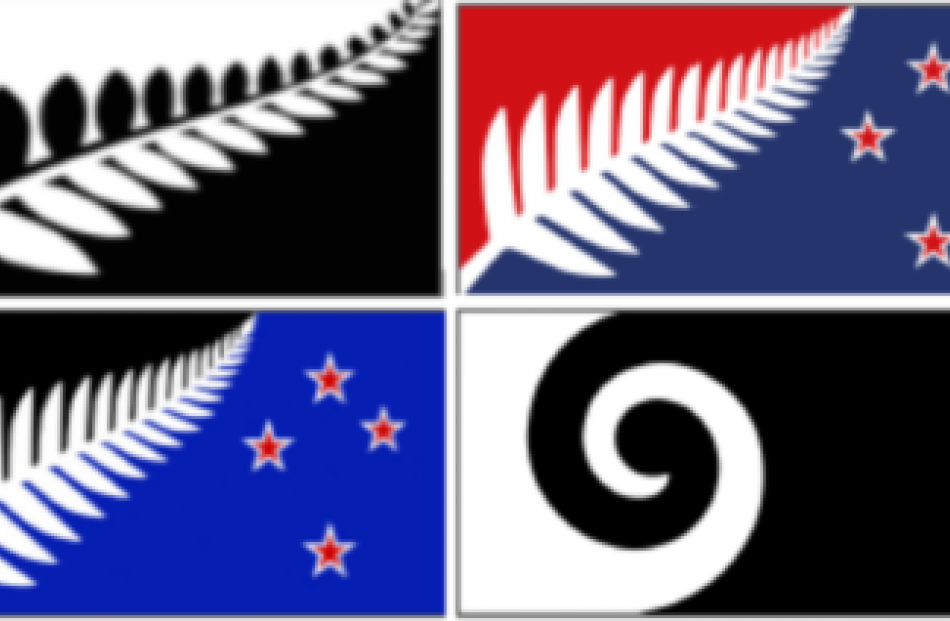 Clockwise from top left: Silver Fern (black and white) by Alofi Kanter; Silver Fern (red, white...