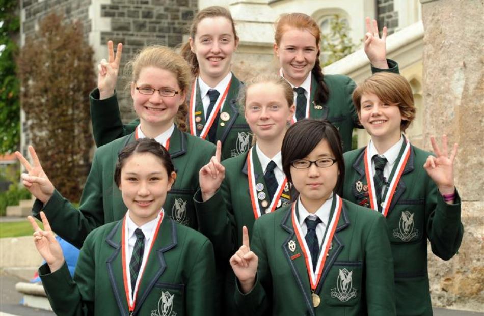 Columba College pupils (clockwise, from front left) Julia Isoyama (15), Ailsa Carroll (15), Holly...