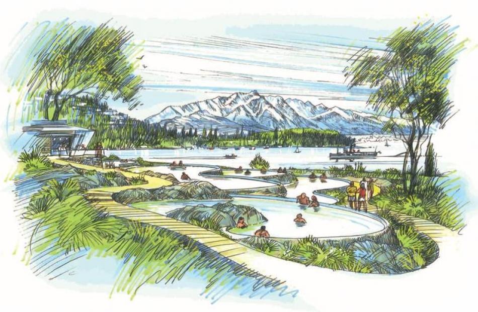 Concept drawings of the possible Ngai Tahu hot pools development, looking towards the Remarkables...