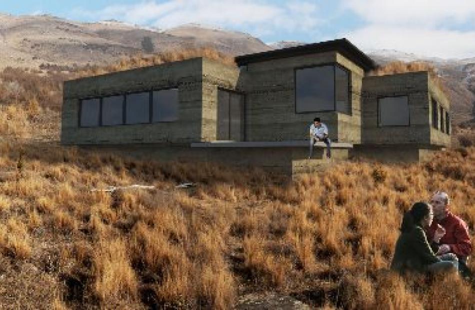 Precast concrete mountain retreat with sustainable 'air tube' and geothermal heat sources.