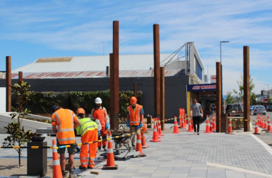 Contractors work on the  Balclutha main street project. Photo by Samuel White.