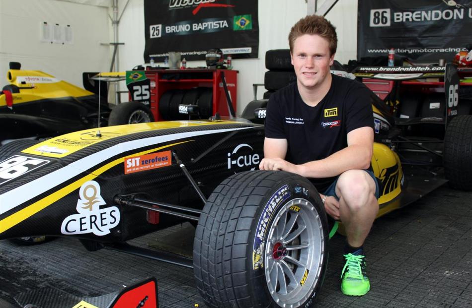 Cromwell race car driver Brendon Leitch in the Team Victory tent at Teretonga Park, Invercargill,...