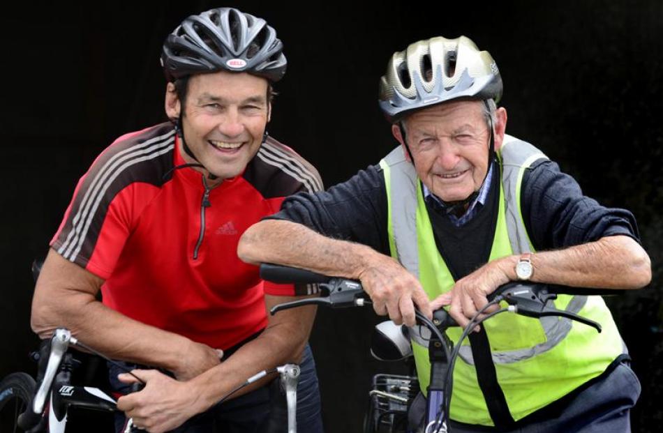 Cycling father and son (from left) Steve and Bill McGavock  were in Dunedin yesterday on their...