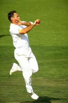 Danny Morrison in his delivery stride during the second test against Australia at the Bellerive...