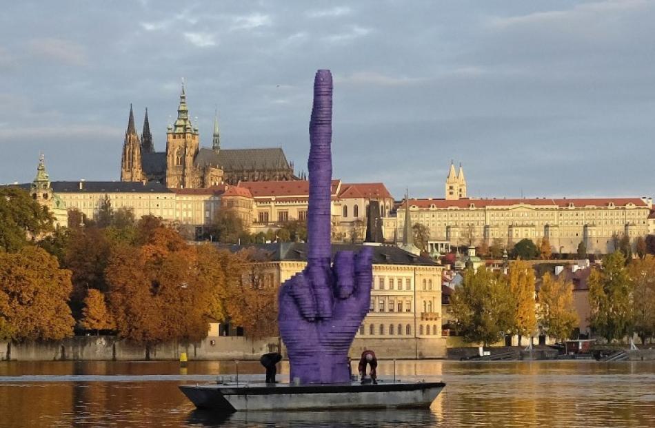 David Cerny's floating finger on the River Vltava in Prague. REUTERS/David W Cerny