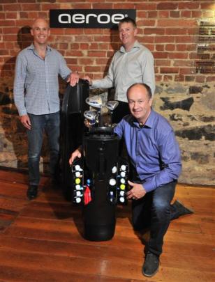 Demonstrating the new Aeroe GolfPod are (back left) Mike Maguire and Campbell Booth and (front)...