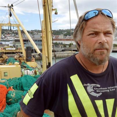 Dennis Nisbet takes a break from  working on  Melilla 201, which has been berthed in Dunedin for...