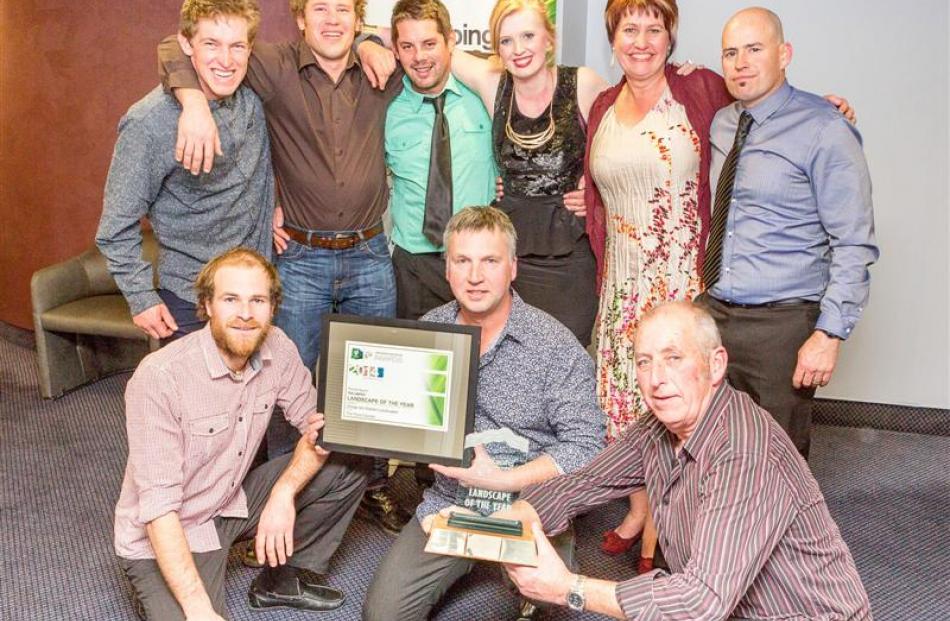 Design & Garden Landscapes' team at the LNZ awards in Wellington (back row, from left) Matt...