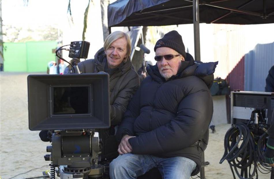 Director Andrew Adamson and cinematographer John Toon working on set.